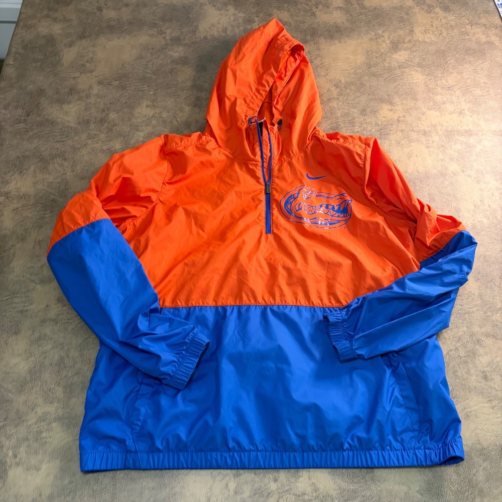 Nike Windbreaker Mens Large Orange Florida Gators Half Zip Hooded AQ9838-888